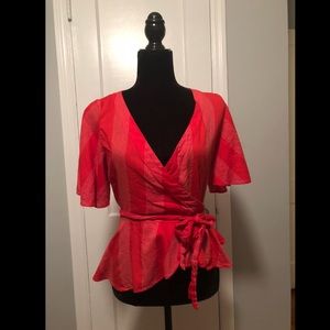 Red LOFT Wrap Top Like New